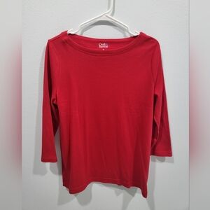 🔥 4/$20 Womens Medium Croft and Barrow Red Boatneck Top